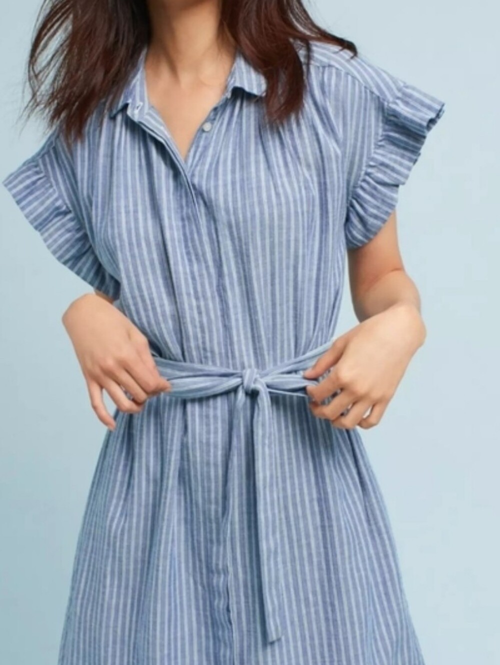 Isabella Sinclair Anthropologie Piper Flutter-Sleeve Shirtdress Blue Stripe L